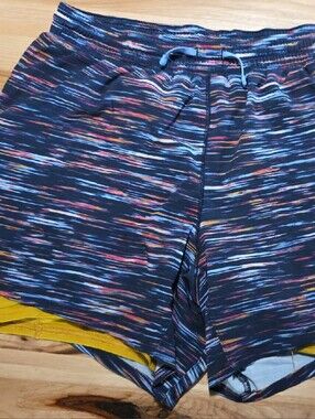 Brooks Yellow Lined Running Shorts with Multicolor Trim